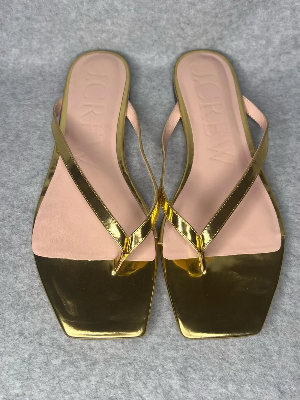 J.Crew Capri Thong Sandals Square Toe Metallic Gold Leather Size 10 NEW